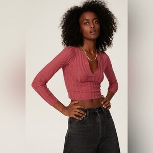 Marissa Webb Deep V-Neck Crop Sweater in Dark Pink‎ Knit size small